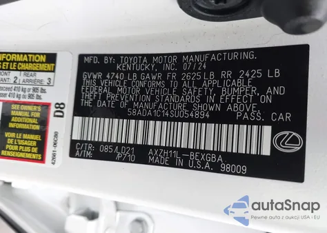 2025 Lexus Es 300H from USA, damaged, VIN 58ADA1C14SU054894